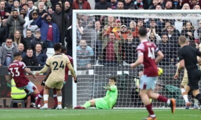 Emerson rushed onto a header from Bowen to draw West Ham level against Chelsea