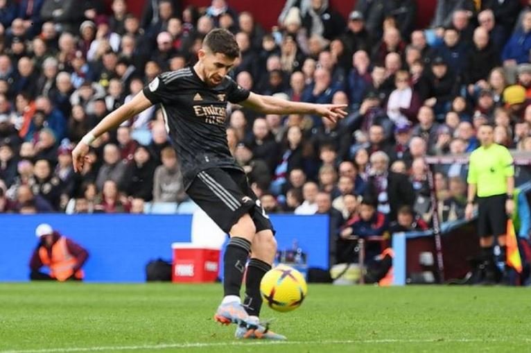 Arsenal's Jorginho hit the cross bar before the ball went off Martinez