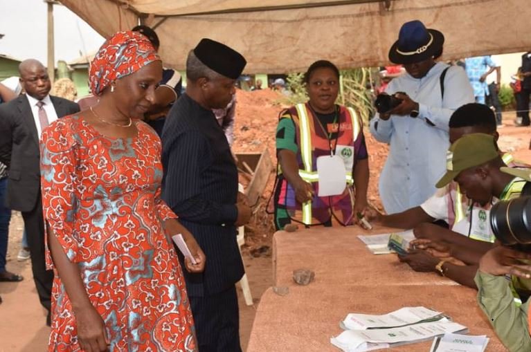 Vice President Yemi Osinbajo and his wife, Dolapo voting in Ikenne, Ogun state