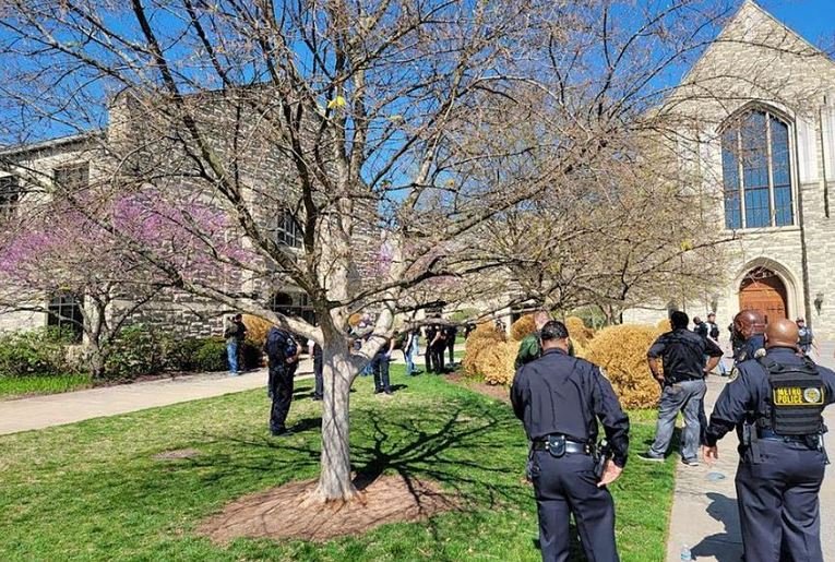 Police officers arrive at the Covenant School, Covenant Presbyterian Church, after reports of a shooting in Nashville, Tennessee, US