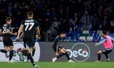 Lazio's Matias Vecino celebrates scoring their first goal against Napoli