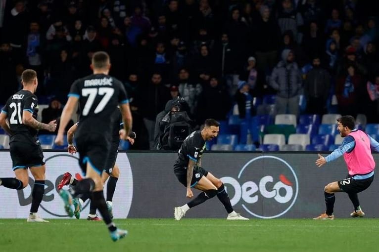 Lazio's Matias Vecino celebrates scoring their first goal against Napoli