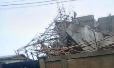 A side view of the collapsed building in Apapa, Lagos state