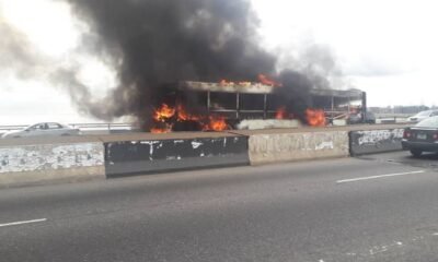 BRT bus on fire on Third Mainland Bridge
