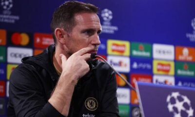 Frank Lampard speaking at the press conference ahead of the second leg against Real Madrid at Stamford Bridge