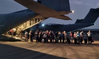Italian citizens board an Italian Air Force C130 aircraft during their evacuation from Khartoum, Sudan, in this undated photo obtained by Reuters on April 24, 2023.