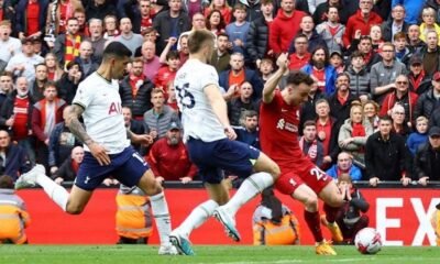 Liverpool's Diogo Jota scores their fourth goal in a seven-goal thriller at Anfield