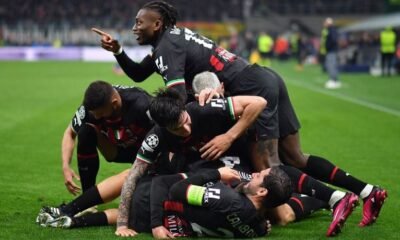 AC Milan's Ismael Bennacer celebrates scoring their first goal with teammates