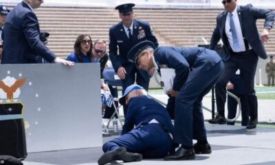 President Joe Biden trips and falls at a Colorado event