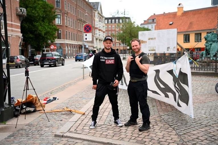 Koran Protesters from the "Danish Patriots" demonstrate in front of the Iraqi embassy in Copenhagen, Denmark July 24, 2023 Ritzau Scanpix/Thomas Sjoerup/via REUTERS