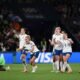 England players celebrate after winning on penalties against Nigeria in the FIFA Women's World Cup