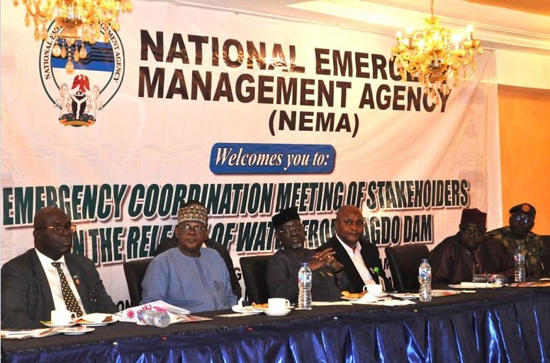 NEMA DG, Mustapha Habib Ahmed leads an emergency coordination meeting on modulated release of water from Lagdo Dam in Cameroon into the Benue River