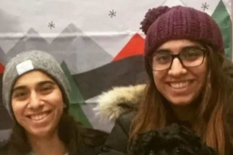 Twin sisters Nadya Gill (l) and Amira Gill were charged with fraud along with their 59-year old mother claimed to be Inuit