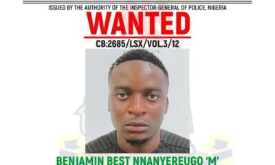 The Lagos State Police Command has declared Benjamin Best Nnanyereugo wanted over the murder of his 21-year-old girlfriend, Augusta Onuwabhagbe Osedion.