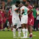 Franck Kessie, left, comforts team-mate Simon Adingra after Ivory Coast’s heavy defeat