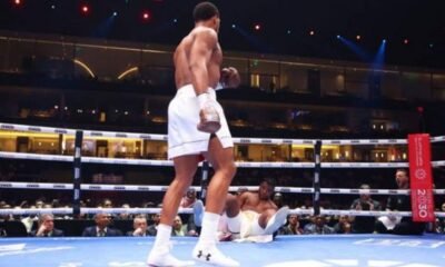 Anthony Joshua floors Francis Ngannou to win the fight in Riyad, Saudi Arabia