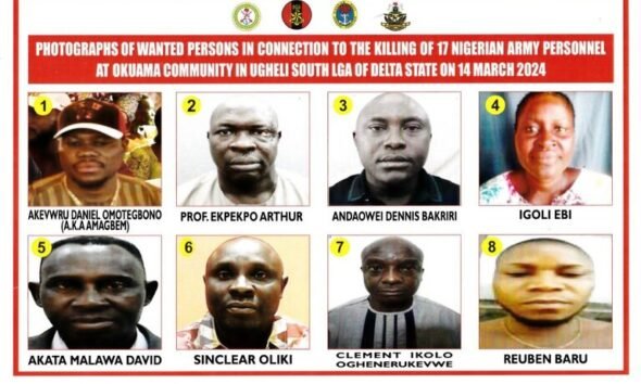 DHQ declares eight persons wanted in connection to the gruesome murder of soldiers in Okuama, Delta state.