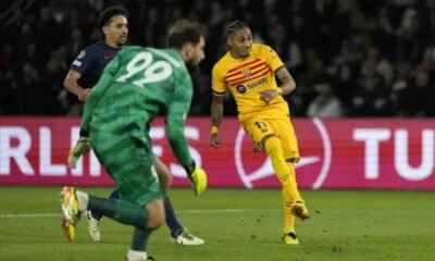 Raphinha scores twice to help Barcelona fight back and win at PSG