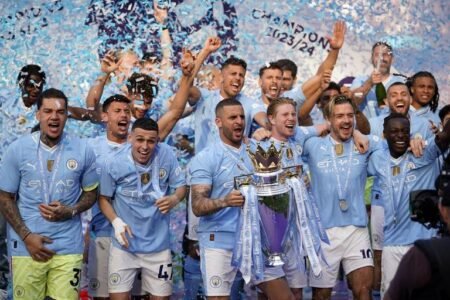 Manchester City lift Premier League trophy for fourth straight time
