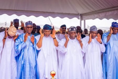 Eid-el-Kabir: Tinubu urges Nigerians to spread charity as he prays in Lagos