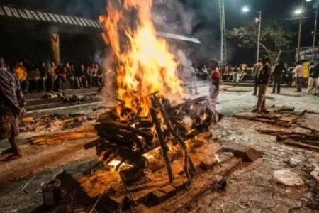Indian man awakes on funeral pyre