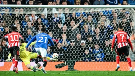 Kelly the hero as Rangers survive red card, penalty to hold Bilbao