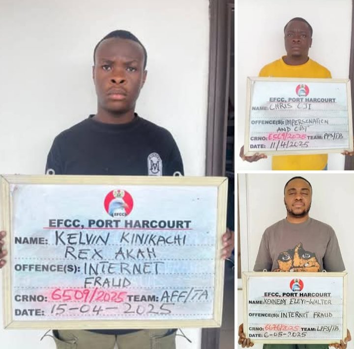 EFCC arrests three internet fraudsters in Port Harcourt