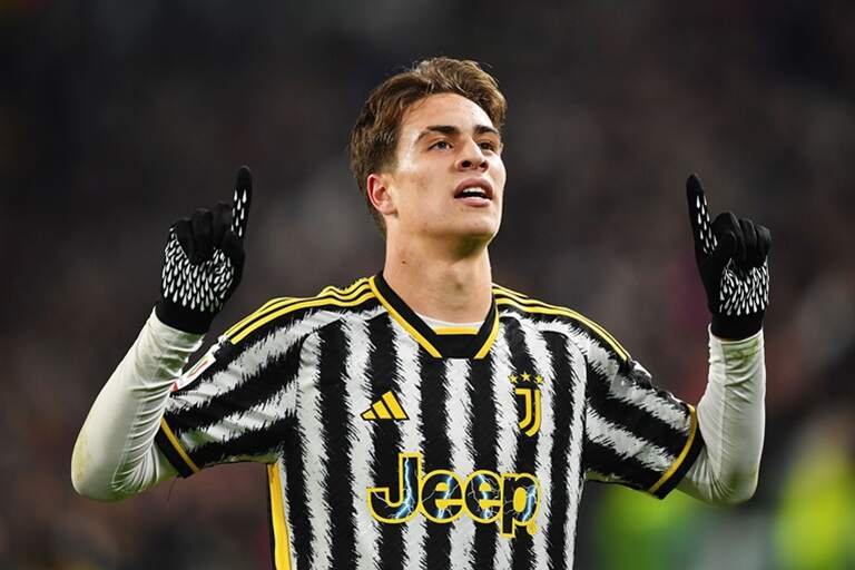 Kenan Yildiz celebrates after scoring for Juventus in the league