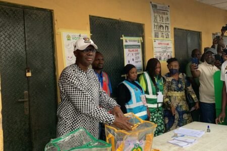 Lagos Elections: Sanwo-Olu, wife vote at polling unit