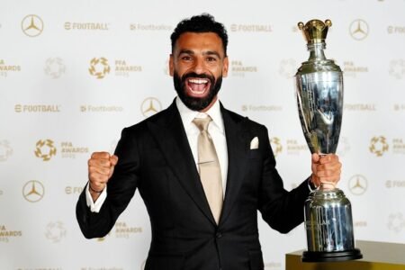 Salah celebrates his PFA Player of the Year